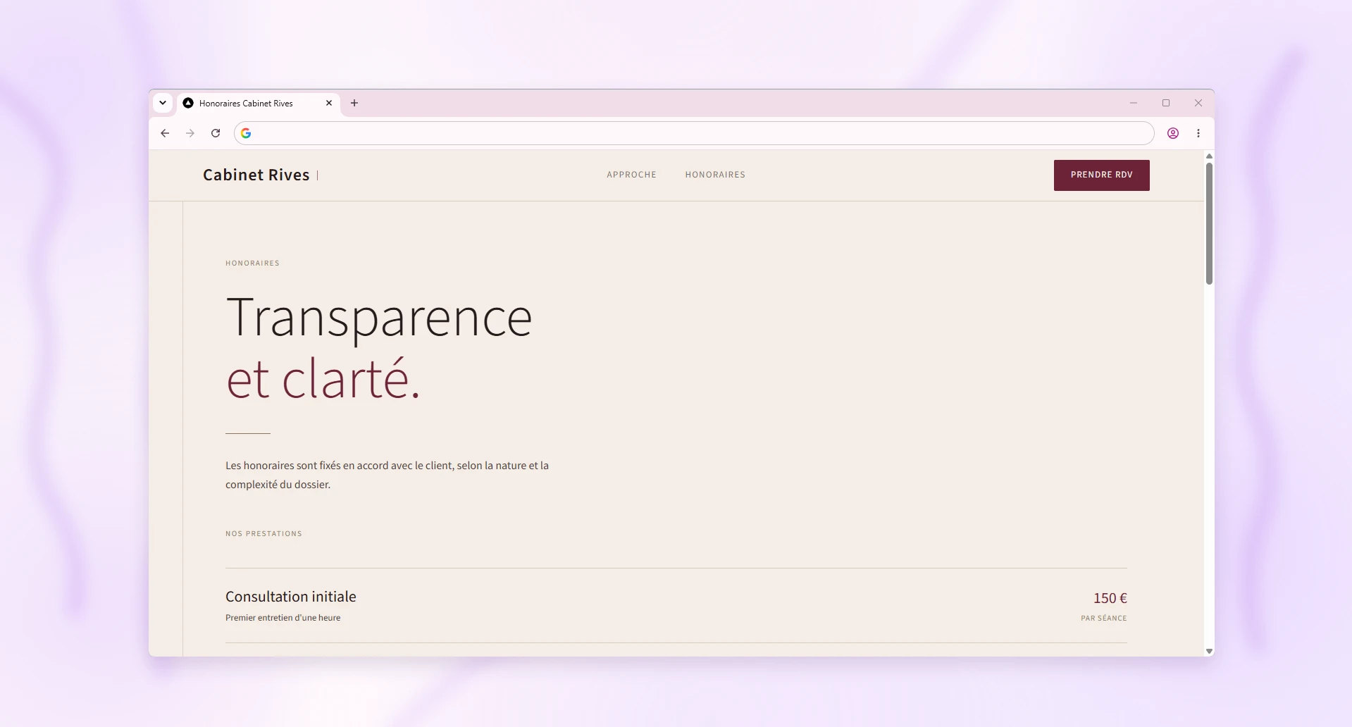 Aperçu d'une page du site Cabinet Rives